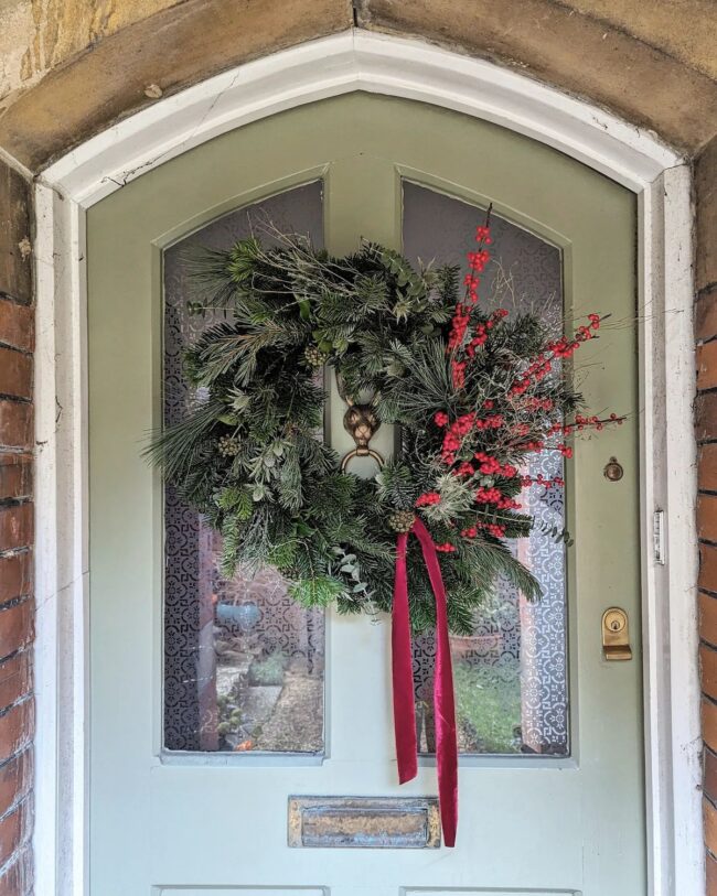 Traditional Green Wreath with a Pop of Red