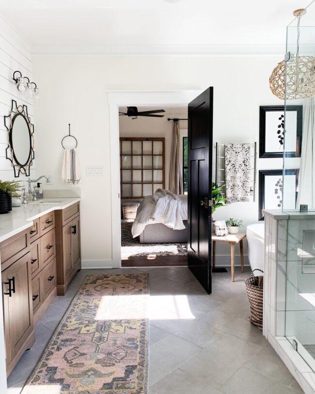 Inviting Farmhouse Bathroom with Black Details