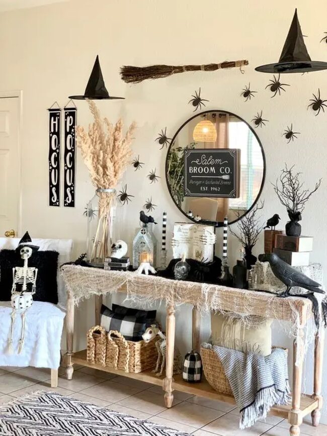 Witch-Themed Entry Table Decor