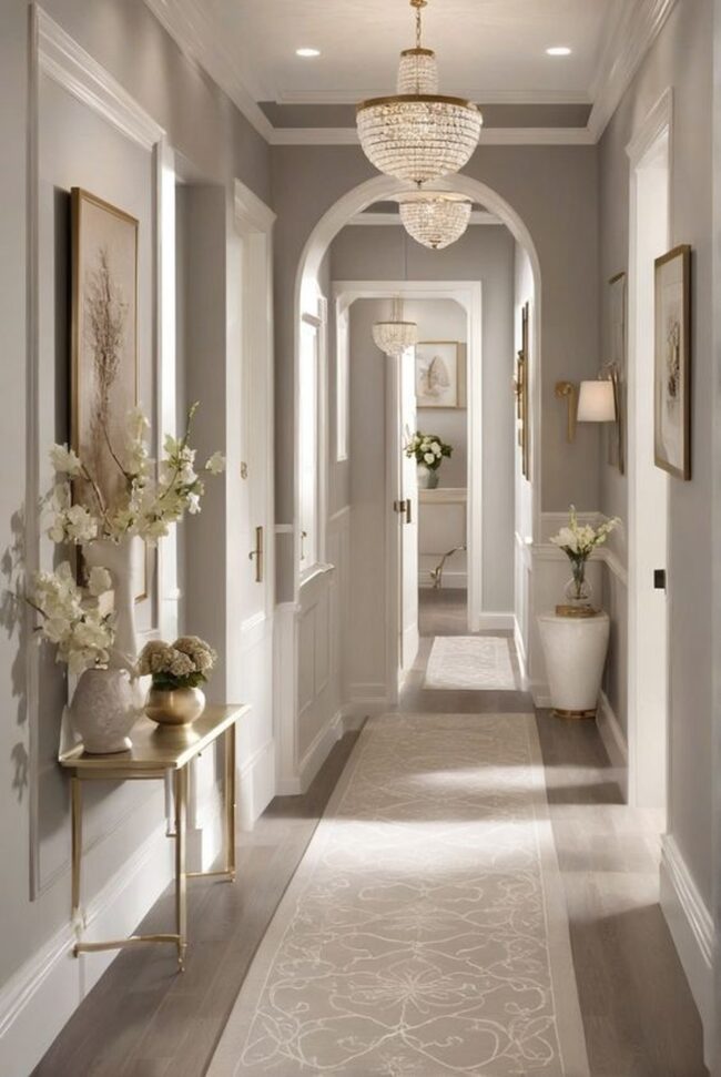 Bright Neutrals for Inviting Hallway Style