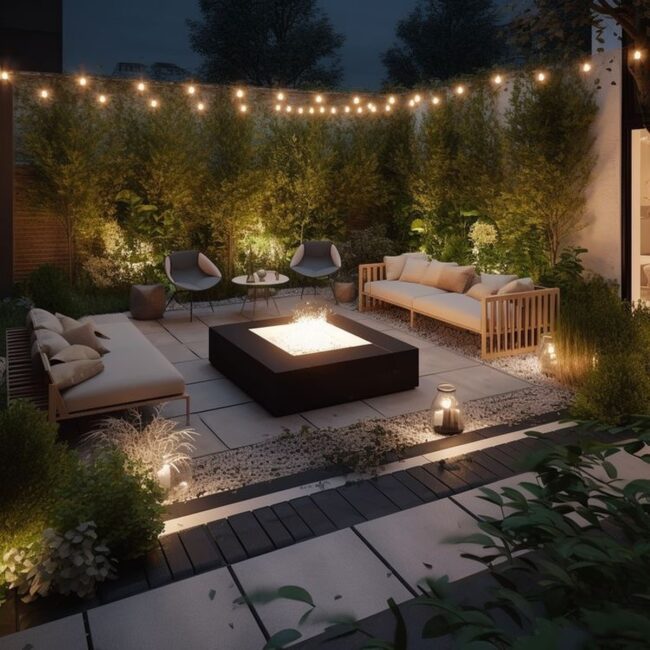 Modern Garden at Night