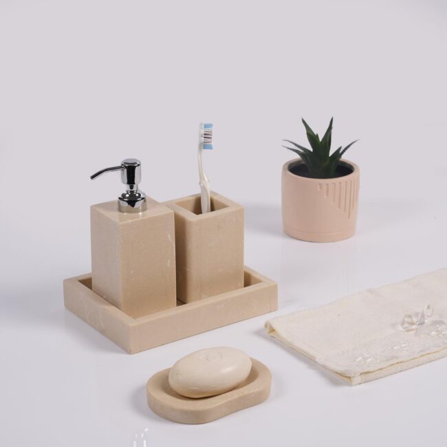 Natural Beige Stone Bathroom Set