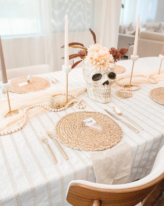 Floral Skull Themed Table Setting