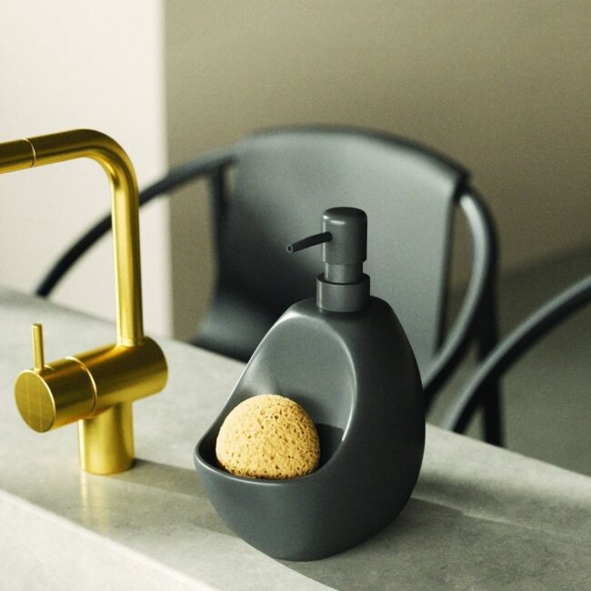 Sleek Gray Dispenser with Sponge Holder