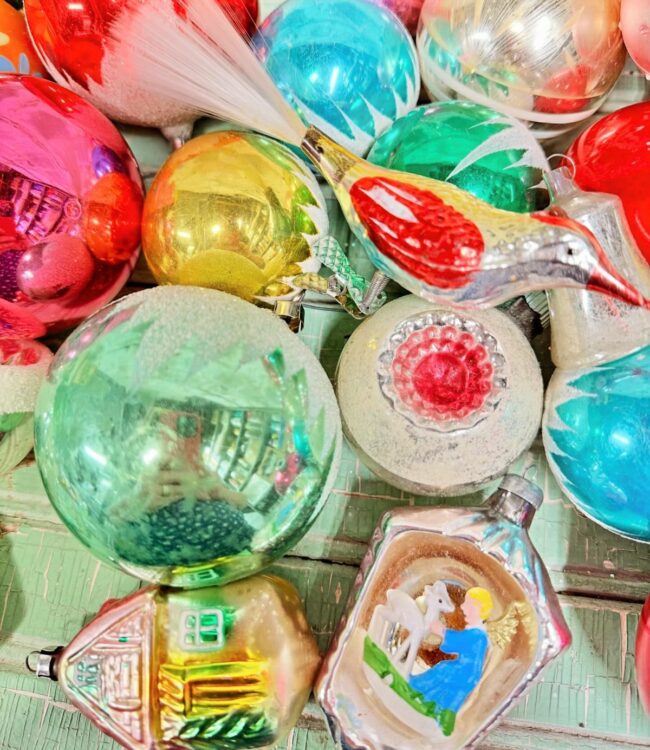 A Collection of Vintage Christmas Baubles in Bright Hues