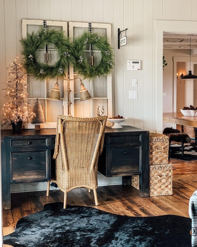 A Rustic Home Office with Festive Accents