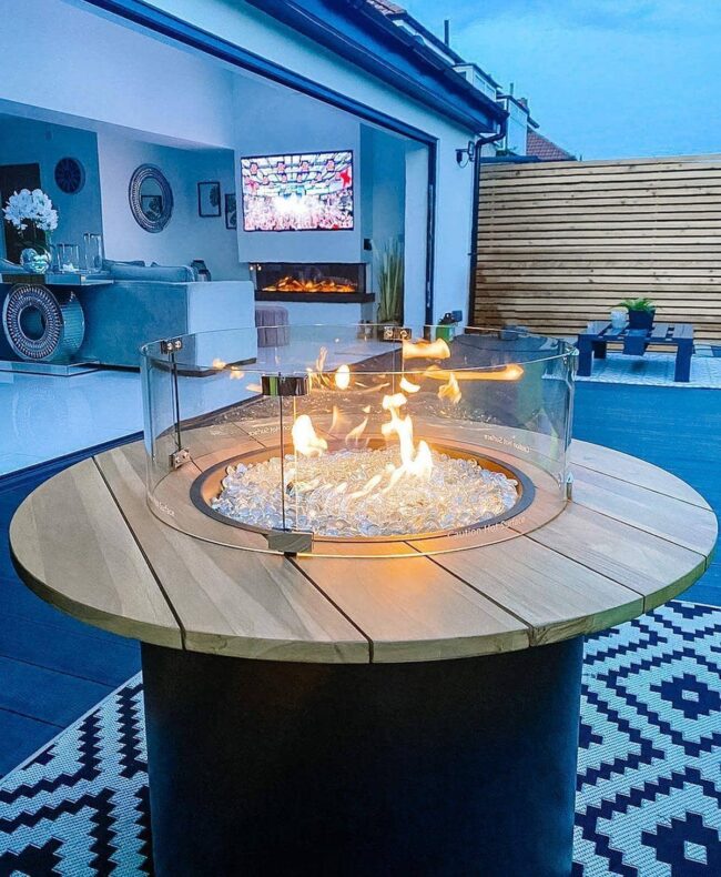 Indoor-Outdoor Living with Fire Pit Centerpiece