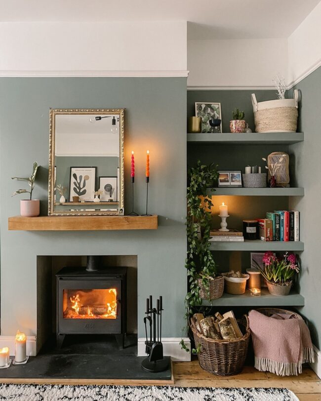 Inviting Fireplace Nook with Bright Touches