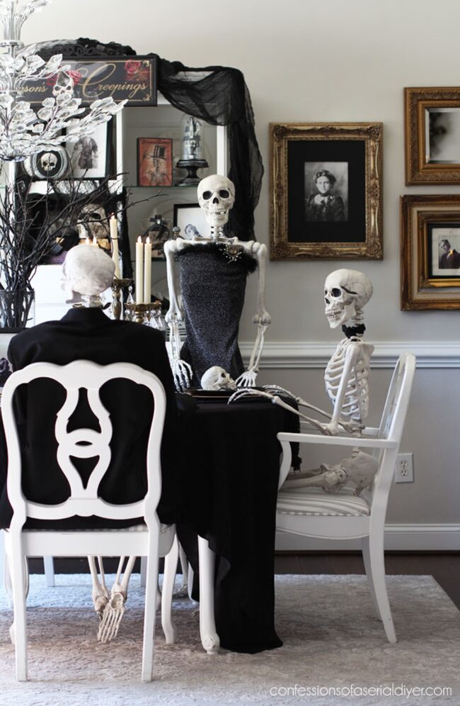 Skeleton-Themed Dinner Party Setup