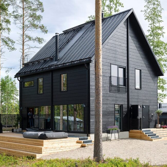 Black Modern House Blending into Nature