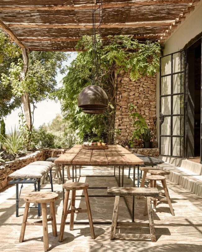 Rustic Pergola with Timber Furnishings