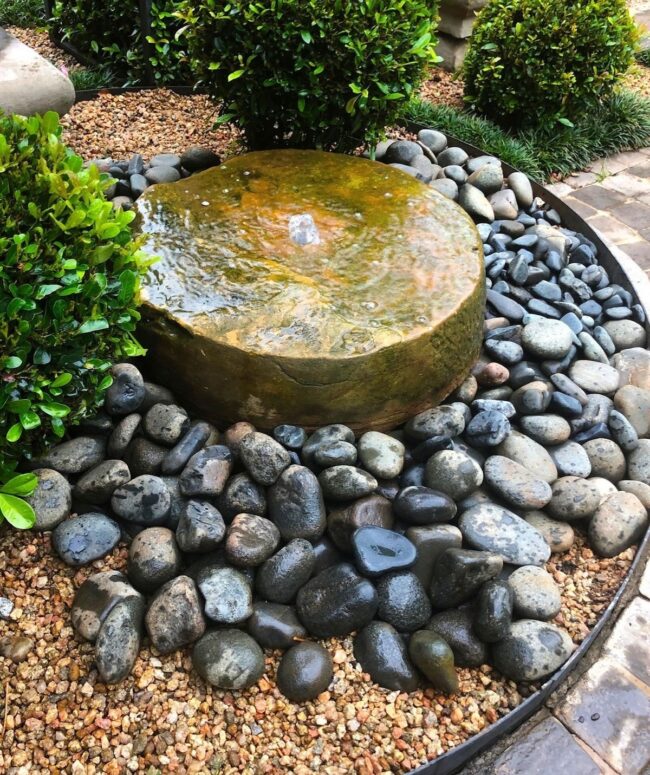 Stone Basin with Pebbles Fountain