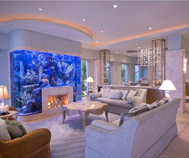 Grand Aquarium Integrated with Fireplace