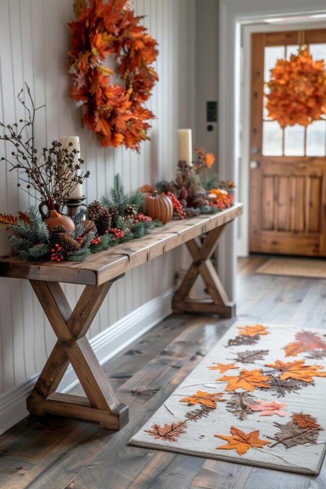 Rustic Entryway with Autumn Wreath