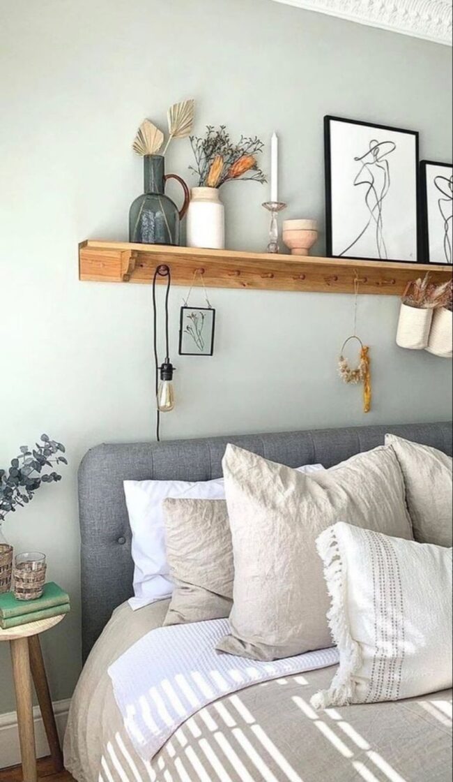 Rustic Floating Shelf with Hooks for Functionality