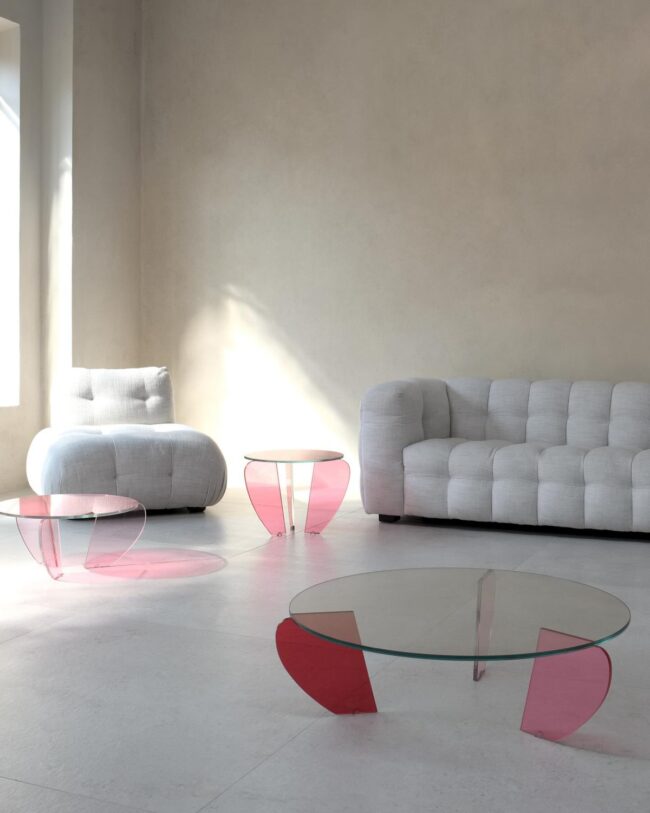 Modern Glass Tables with Soft Pink Highlights