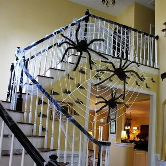 Giant Spider and Web Staircase Decor