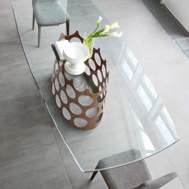 Modern Glass Dining Table with Unique Centerpiece