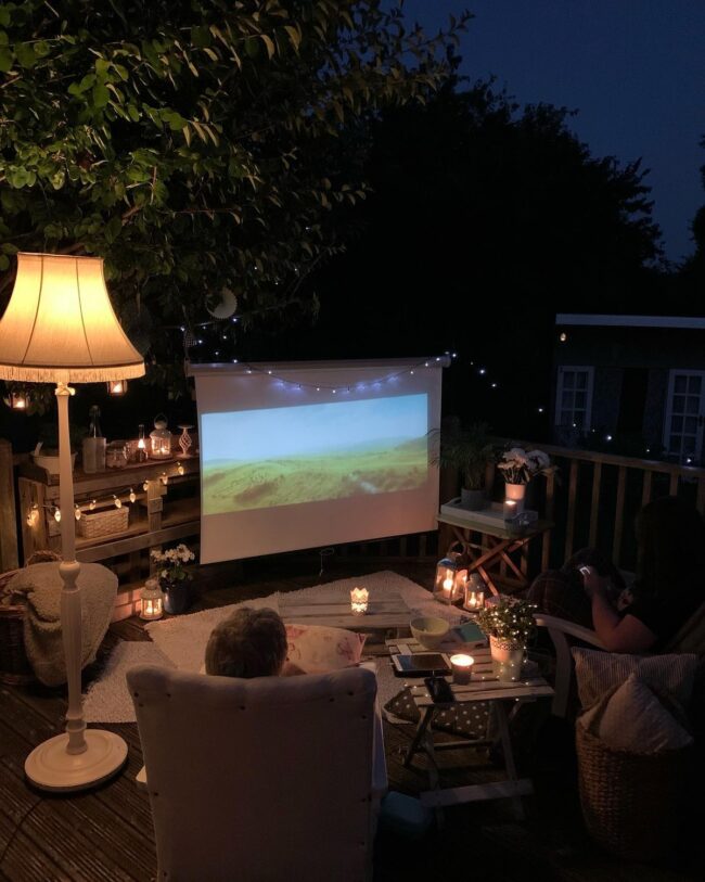 Lamp-Lit Cozy Outdoor Cinema