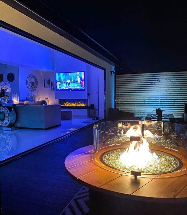 Nighttime Fire Pit with LED Accent Lighting