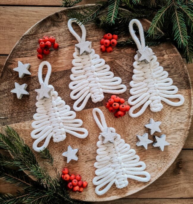 Whimsical Tree Ornaments with a Macrame Touch