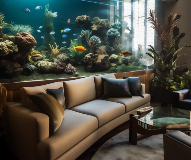 Large Aquarium as Living Room Focal Point