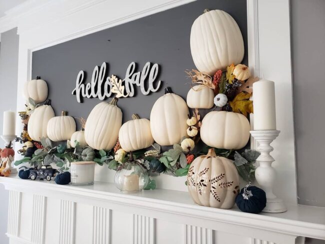 Monochrome Pumpkin and Eucalyptus Arrangement