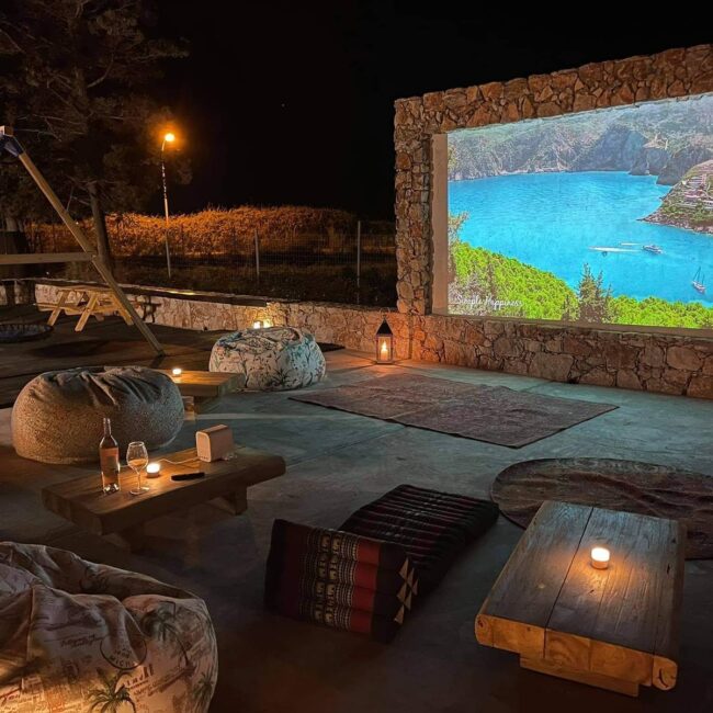 Rustic Stone Wall Outdoor Cinema