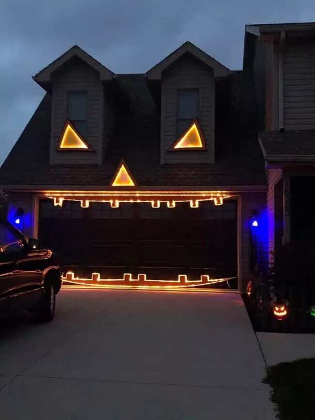 Glowing Jack-o-Lantern Garage Setup