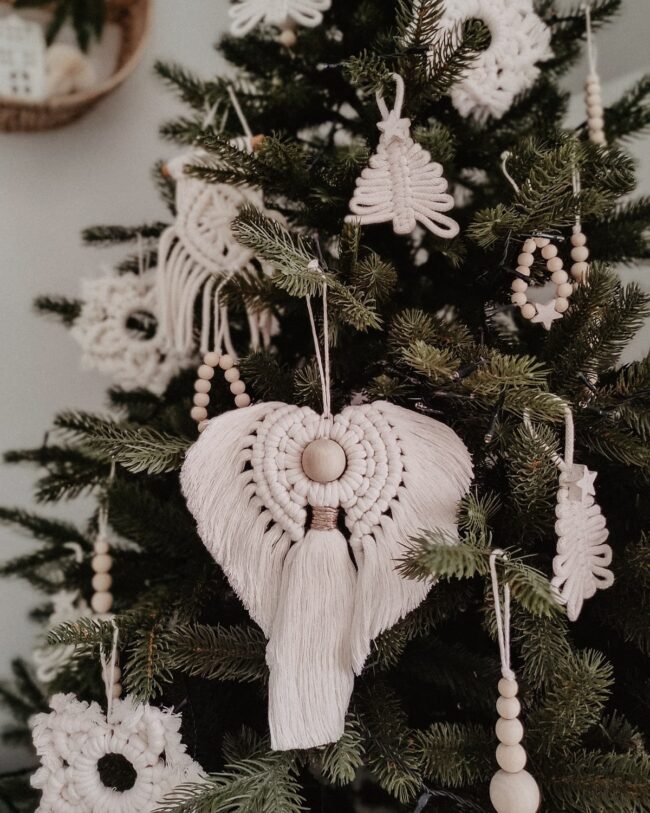 A Christmas Tree Decorated with Macrame Accents