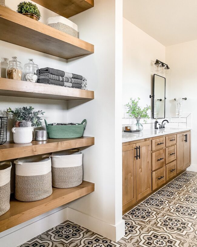 Efficient Storage in a Modern Farmhouse Bathroom