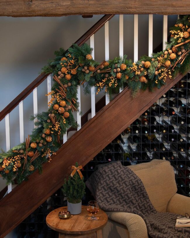 A Staircase Garland with Rustic Details