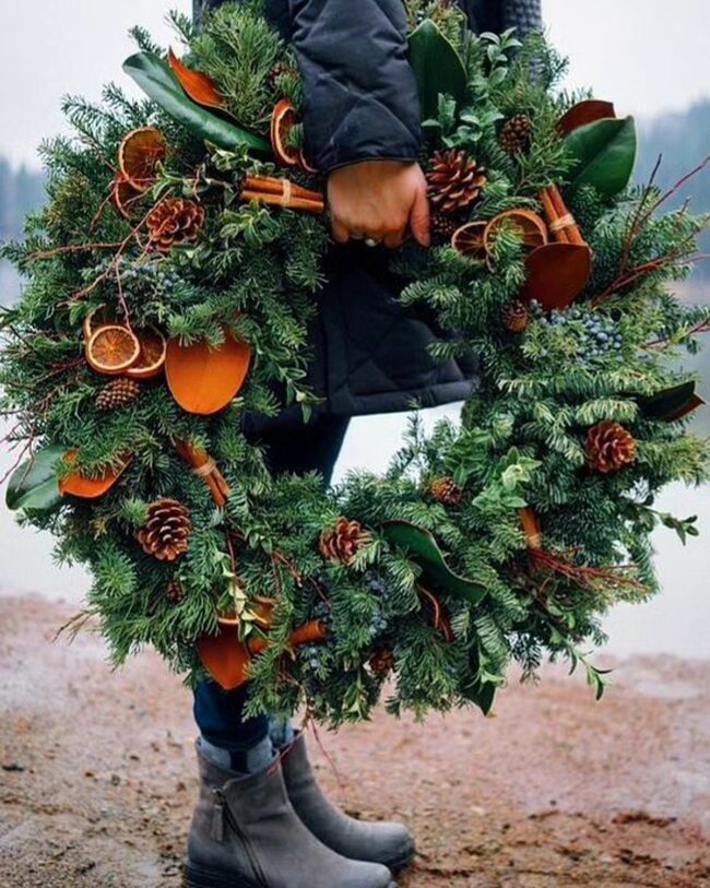 A Forest-Inspired Wreath with Magnolia Leaves