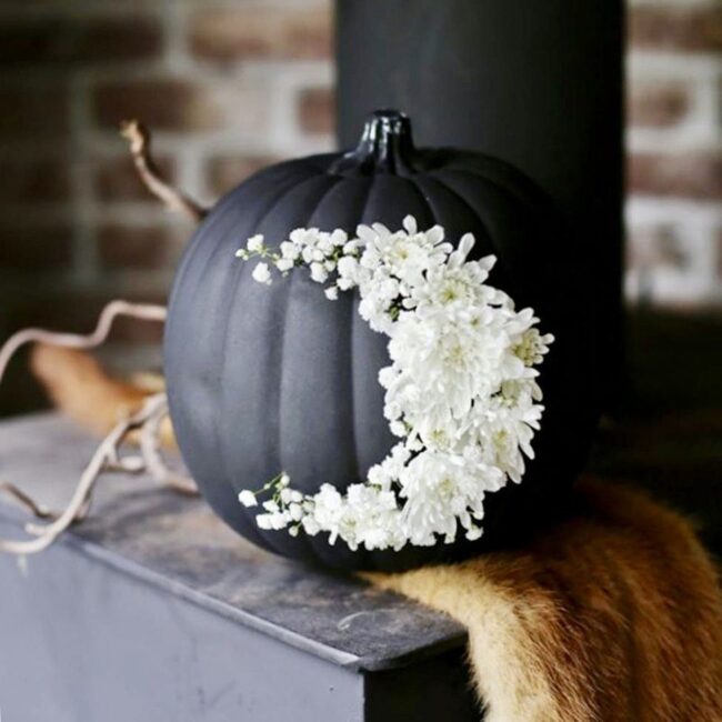 Floral Crescent Moon Pumpkin Decoration