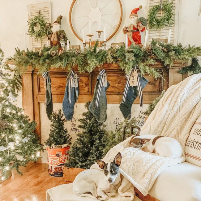 A Farmhouse Mantel with Cozy Holiday Charm