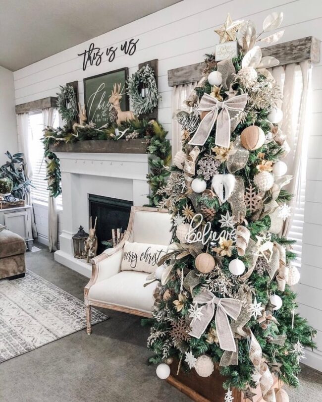 A Farmhouse Living Room with Christmas Cheer