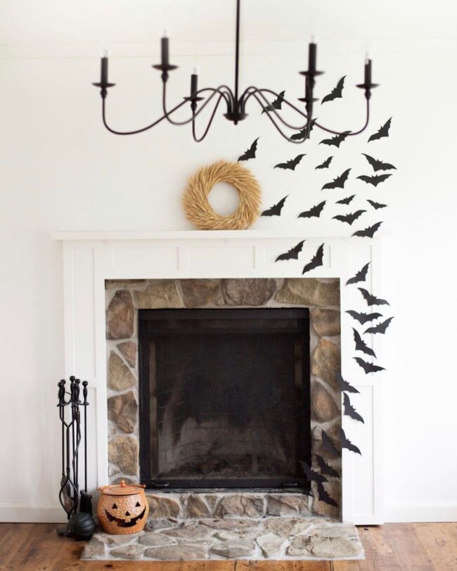 Fireplace Bat Themed Decor