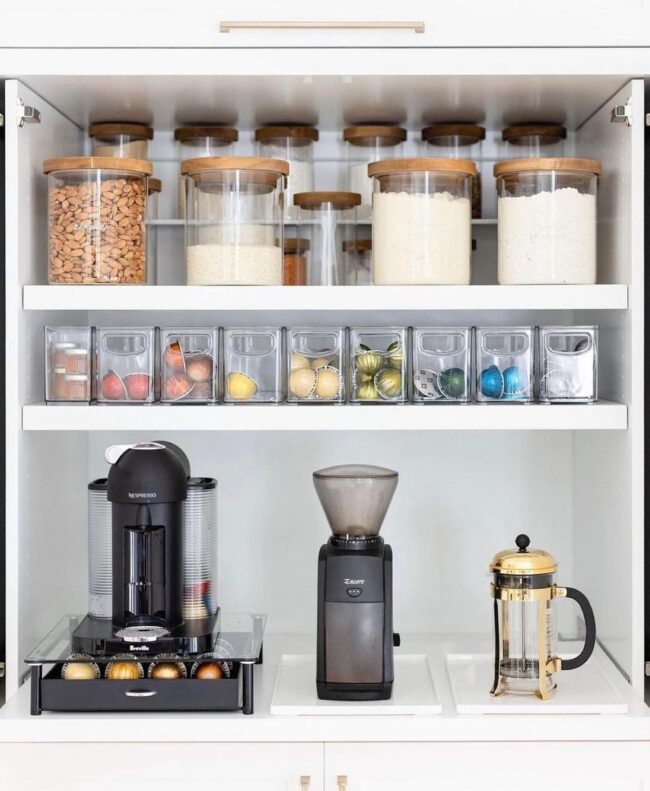 Efficient Upper Cabinet Storage for Coffee Essentials