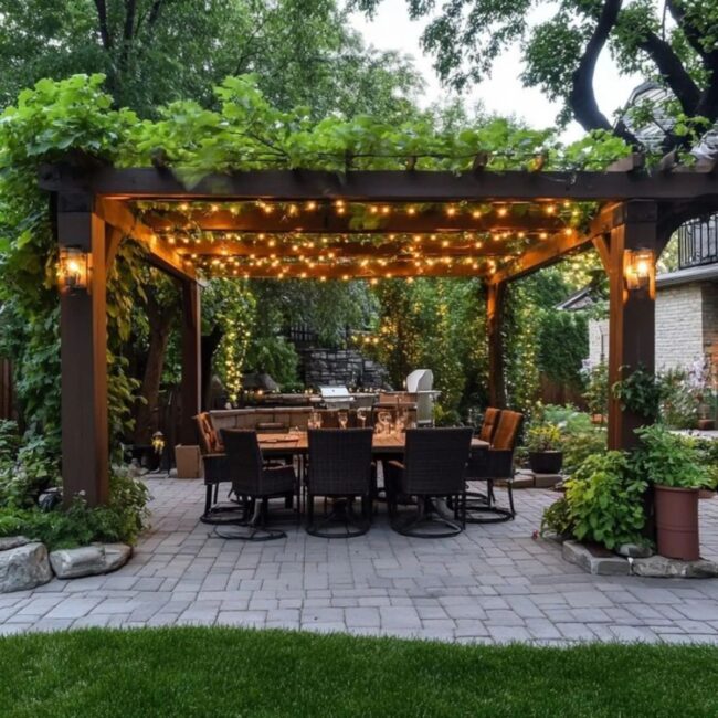 Enchanting Pergola Illuminated by Twinkling