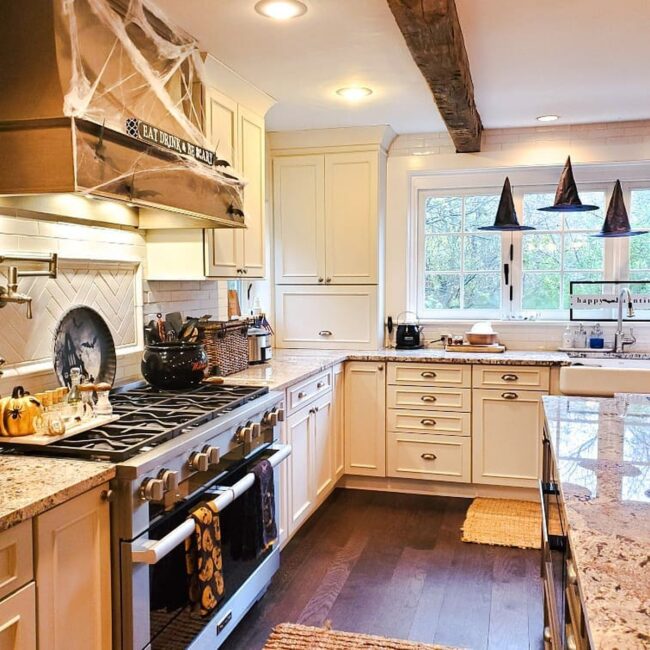 Witch Hats and Webs in a Rustic Kitchen