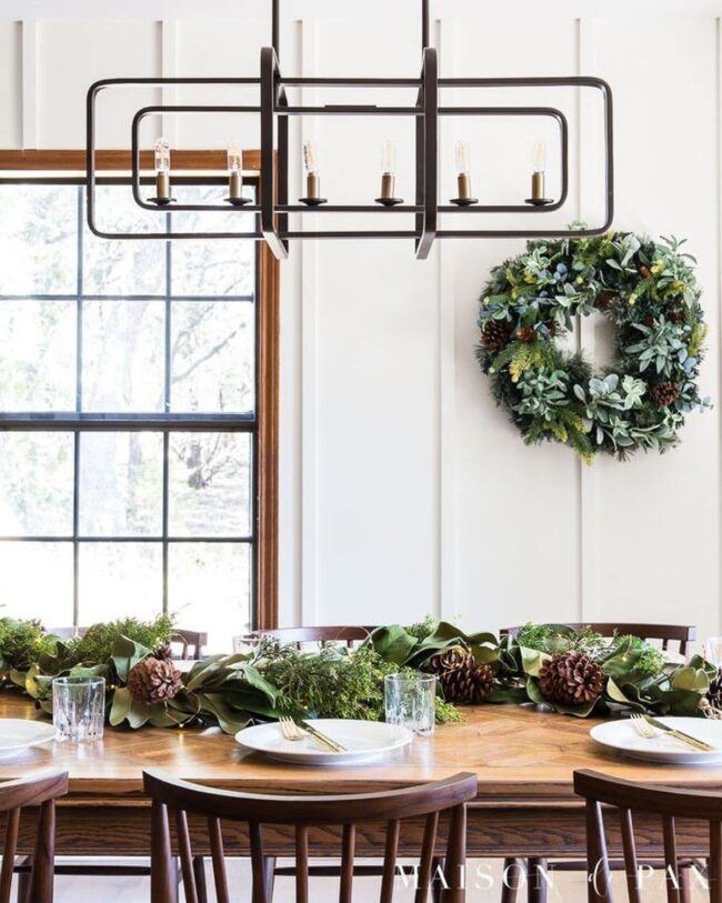 A Farmhouse Dining Room with Soft Holiday Elegance