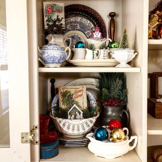 A Display Cabinet Full of Vintage Christmas Cheer