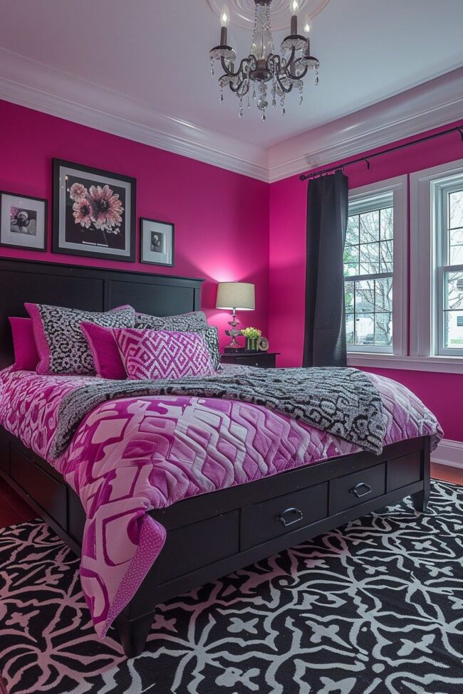 Dynamic Pink with Black and White Designs