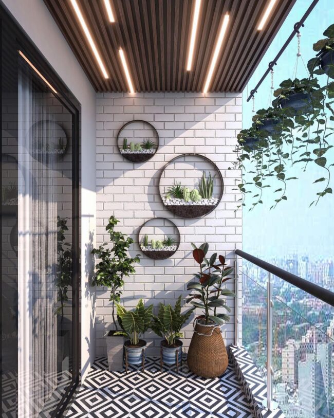 Geometric Greenery in Sleek Balcony Design