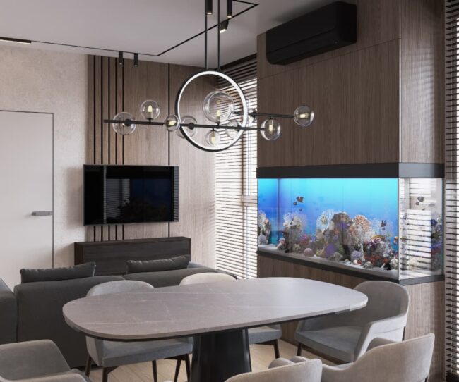 Sleek Fish Tank in Dining Room