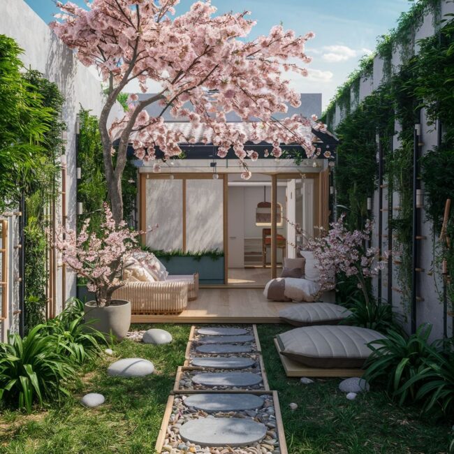 Blossom-Filled Garden Featuring Intimate Seating