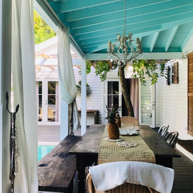 Tropical-Inspired Outdoor Dining Area