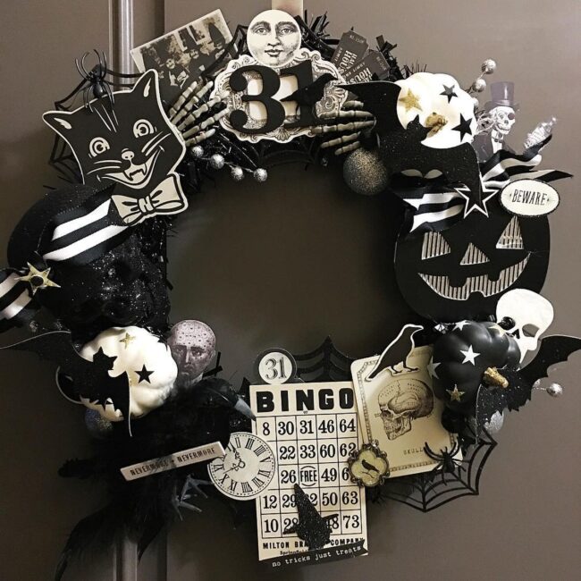 Vintage Bingo Card Wreath