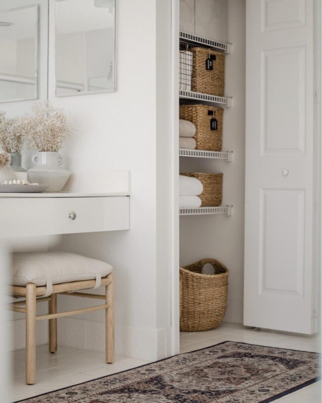 Light and Airy Storage in Farmhouse Bathroom