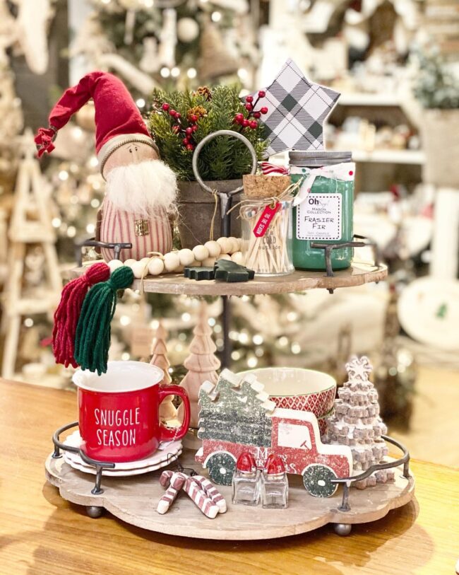 A Tiered Tray Display with Holiday Cheer